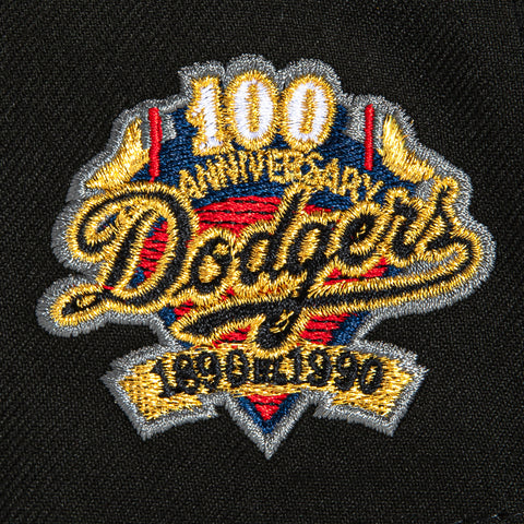 New Era 9Forty A-Frame Los Angeles Dodgers 100th Anniversary Patch Snapback Hat - Black, White, Metallic Gold