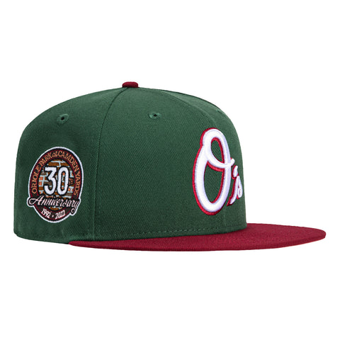 New Era 59Fifty Velvet Ham Baltimore Orioles 30th Anniversary Stadium Patch Alternate Hat - Green, Cardinal