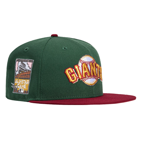 New Era 59Fifty Velvet Ham San Francisco Giants 2007 All Star Game Patch Logo Hat - Green, Cardinal
