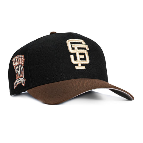New Era 9Forty A-Frame San Francisco Giants 50th Anniversary Patch Snapback Hat - Black, Brown New Era