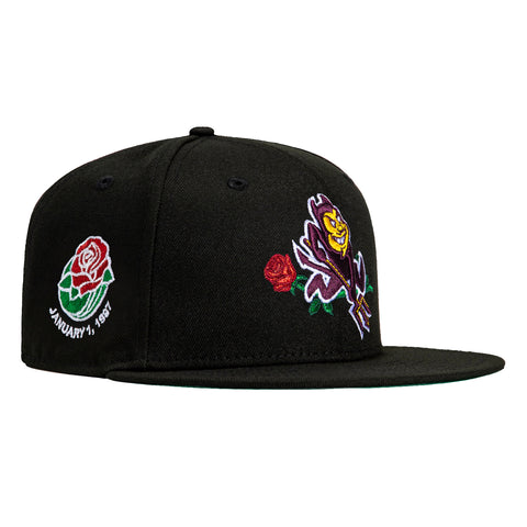 New Era 59Fifty Arizona State Sun Devils 1987 Rose Bowl Patch Sparky Rose Hat - Black