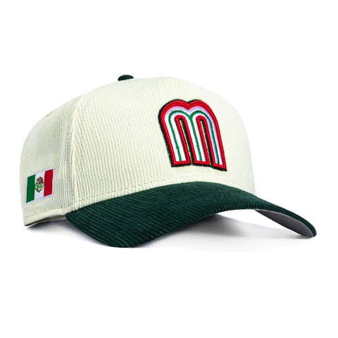 New Era 9Forty A-Frame Corduroy Mexico World Baseball Classic Snapback Hat - White, Green New Era