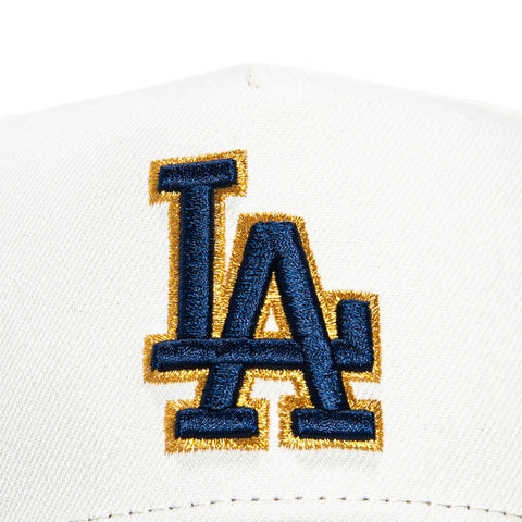 New Era 9Forty A-Frame Los Angeles Dodgers 50th Anniversary Stadium Patch Snapback Hat - White, Navy, Metallic Gold