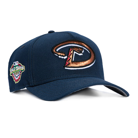 New Era 9Forty A-Frame Arizona Diamondbacks 2001 World Series Patch D Snapback Hat - Navy, Metallic Copper New Era