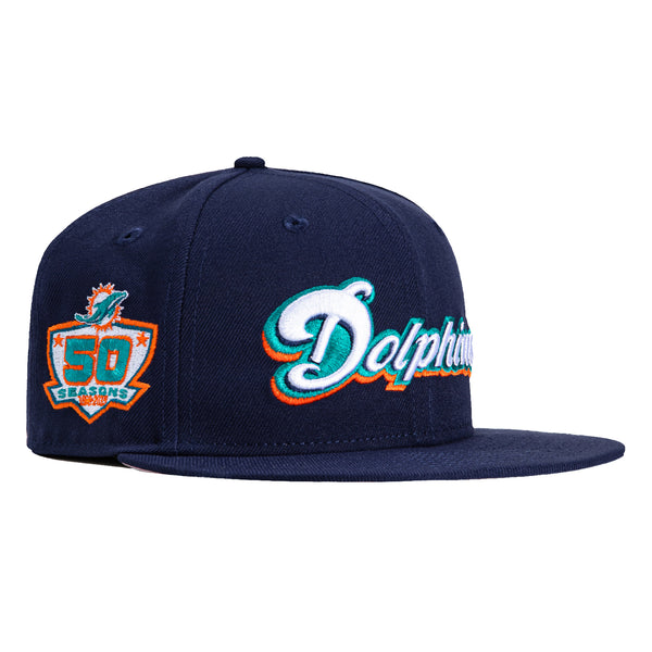 New Era 59Fifty Miami Dolphins 50th Anniversary Patch Script Hat