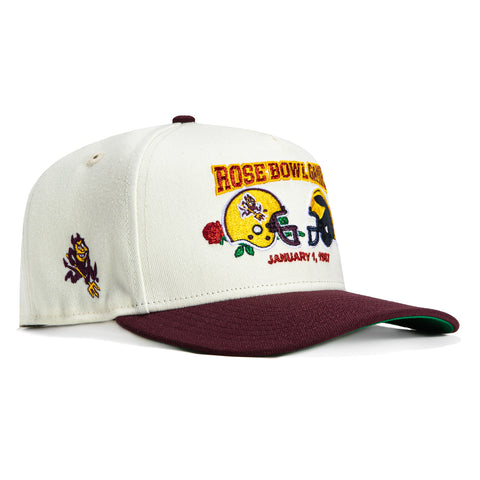New Era 9Fifty A-Frame Arizona State Sun Devils Rose Bowl Logo Patch Snapback Hat - White, Maroon