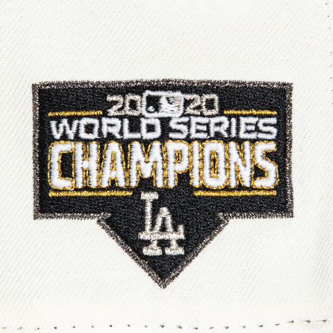 New Era 59Fifty Los Angeles Dodgers 2020 World Series Champions Patch Upside Down Hat - White, Black, Metallic Silver