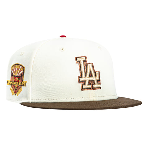 New Era 59Fifty Valentine's Day Los Angeles Dodgers 50th Anniversary Patch Hat - White, Brown New Era