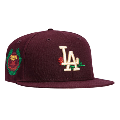 New Era 59Fifty Valentine's Day Los Angeles Dodgers 1963 World Series Patch Rose Hat - Maroon New Era