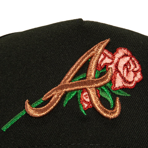 New Era 9Forty A-Frame Valentine's Day Atlanta Braves 1995 World Series Patch Snapback Rose Hat - Black, Green