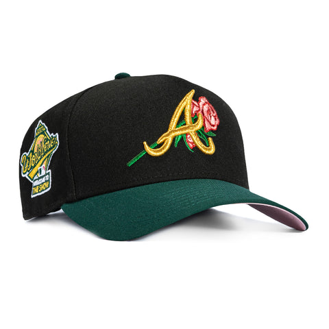 New Era 9Forty A-Frame Valentine's Day Atlanta Braves 1995 World Series Patch Snapback Rose Hat - Black, Green New Era