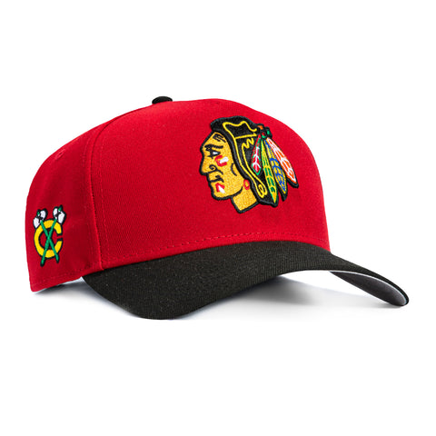 New Era 9Forty A-Frame Chicago Blackhawks Logo Patch Snapback Hat - Red, Black New Era