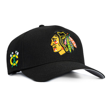 New Era 9Forty A-Frame Chicago Blackhawks Logo Patch Snapback Hat - Black New Era