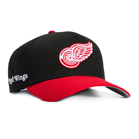 New Era 9Forty A-Frame Detroit Red Wings Word Logo Patch Snapback Hat - Black, Red New Era