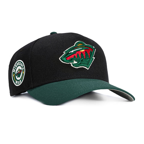 New Era 9Forty A-Frame Minnesota Wild Logo Patch Snapback Hat - Black, Green New Era