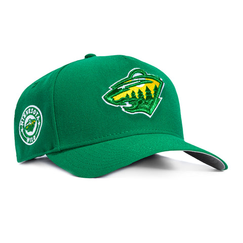New Era 9Forty A-Frame Minnesota Wild Logo Patch Snapback Hat - Kelly, Gold New Era