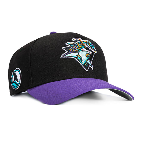 New Era 9Forty A-Frame San Jose Sharks Tiburones Logo Patch Snapback Hat - Black, Purple New Era