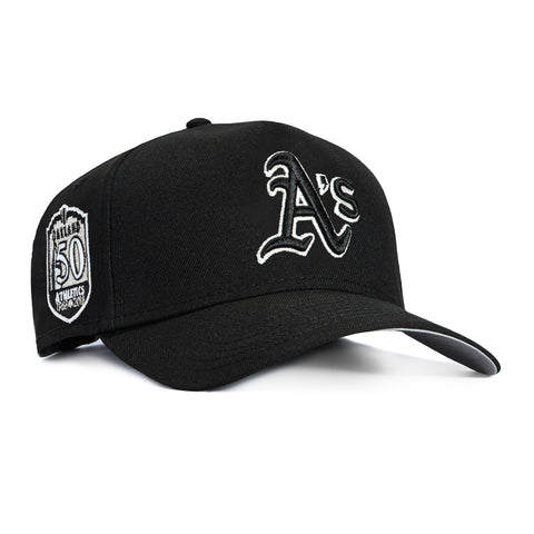 New Era 9Forty A-Frame Oakland Athletics 50th Anniversary Patch Snapback Hat - Black, White New Era