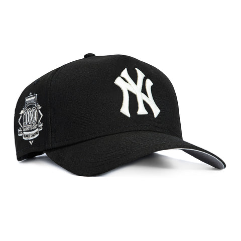 New Era 9Forty A-Frame New York Yankees 100th Anniversary Patch Snapback Hat - Black, White New Era