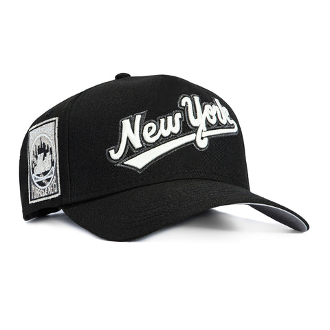New Era 9Forty A-Frame New York Mets 25th Anniversary Patch Snapback Script Hat - Black, White New Era