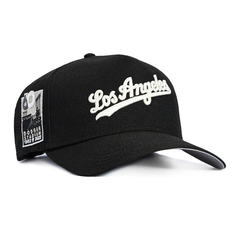 New Era 9Forty A-Frame Los Angeles Dodgers 60th Anniversary Stadium Patch Snapback Script Hat - Black, White New Era