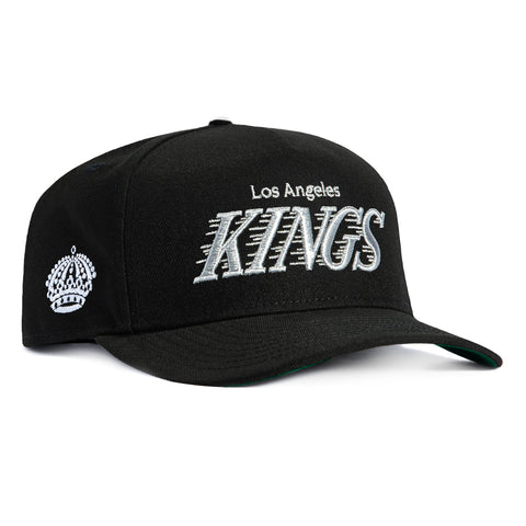 New Era 9Fifty A-Frame Los Angeles Kings Logo Patch Word Snapback Hat - Black, Metallic Silver New Era