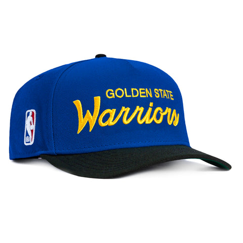 New Era 9Fifty A-Frame Golden State Warriors NBA Logo Patch Script Snapback Hat - Royal, Black New Era