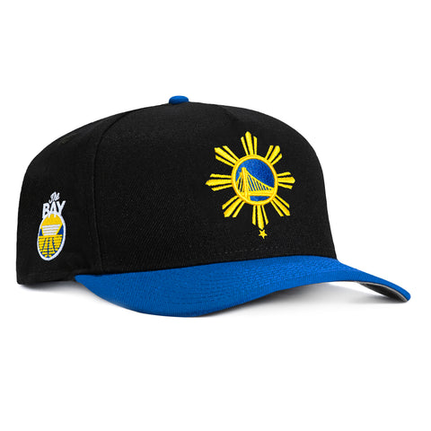 New Era 9Fifty A-Frame Golden State Warriors The Bay Patch Filipino Sun Snapback Hat - Black, Royal New Era