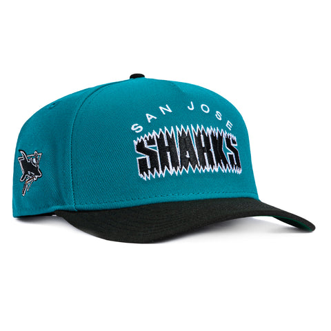 New Era 9Fifty A-Frame San Jose Sharks Logo Patch Word Snapback Hat - Teal, Black New Era