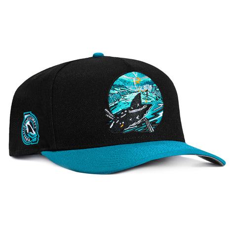 New Era 9Fifty A-Frame San Jose Sharks Logo Patch Open Water Snapback Hat - Black, Teal New Era