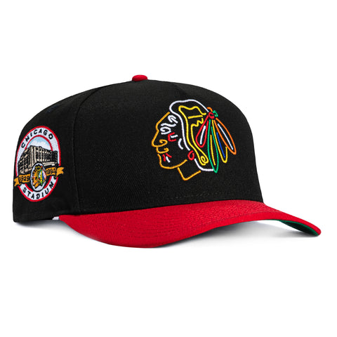 New Era 9Fifty A-Frame Chicago Blackhawks Chicago Stadium Patch Neon Snapback Hat - Black, Red New Era