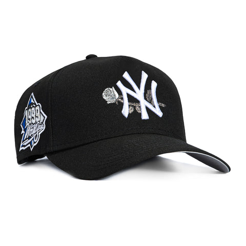 New Era 9Forty A-Frame New York Yankees 1999 World Series Patch Rose Snapback Hat - Black, Metallic Silver New Era