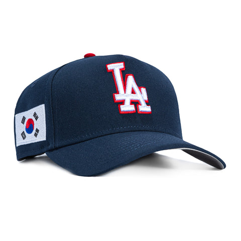 New Era 9Forty A-Frame Los Angeles Dodgers Korea Flag Patch Snapback Hat - Navy, White, Red New Era