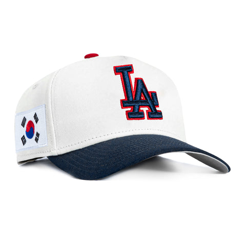 New Era 9Forty A-Frame Los Angeles Dodgers Korea Flag Patch Snapback Hat - White, Navy, Red New Era