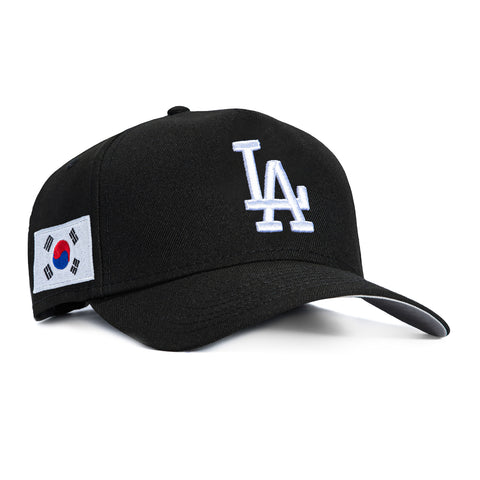 New Era 9Forty A-Frame Los Angeles Dodgers Korea Flag Patch Hat - Black, White New Era