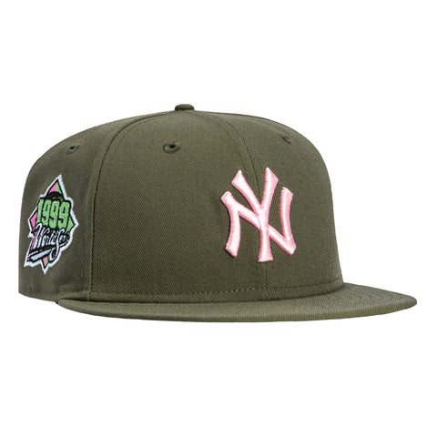 New Era 59Fifty New York Yankees 1999 World Series Patch Pink UV Hat - Olive, Pink New Era
