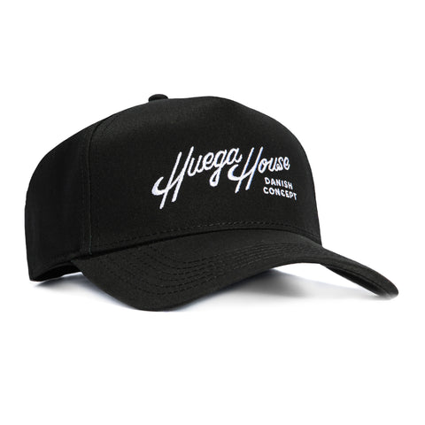 Huega House Retro Script Snapback Hat - Black Huega House