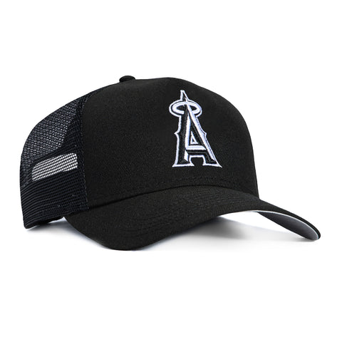 New Era 9Forty A-Frame Los Angeles Angels Trucker Snapback Hat - Black, White New Era