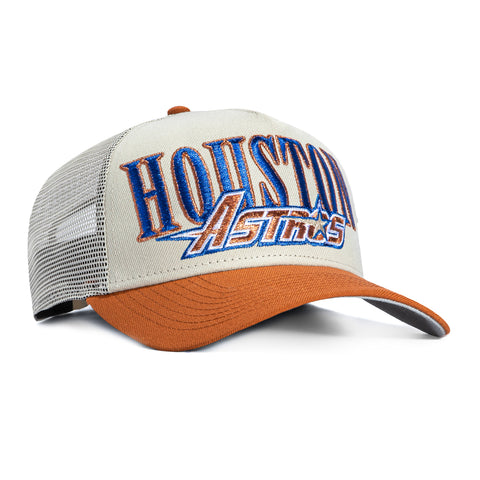 New Era 9Forty A-Frame Houston Astros Snapback Trucker Logo Hat - Stone, Brown New Era