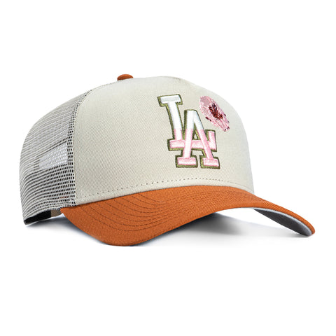 New Era 9Forty A-Frame Los Angeles Dodgers Snapback Trucker Sharon Hat - Stone, Brown New Era
