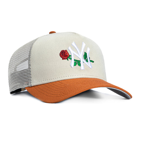 New Era 9Forty A-Frame New York Yankees Snapback Trucker Rose Hat - Stone, Brown New Era