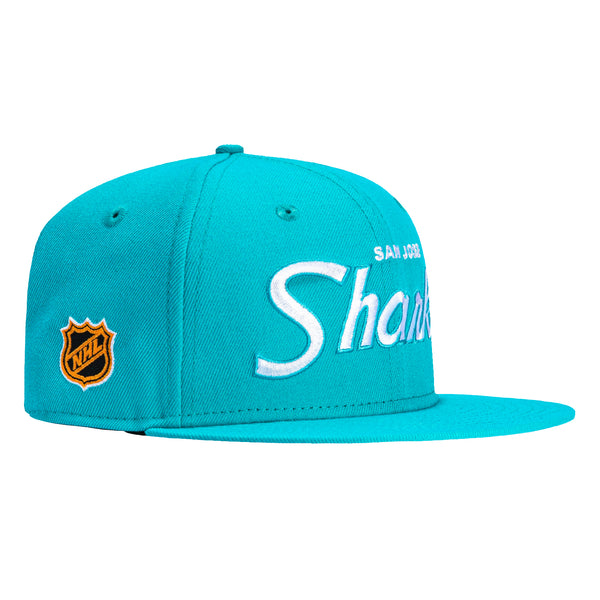 New Era 59Fifty San Jose Sharks NHL Logo Patch Script Hat - Teal
