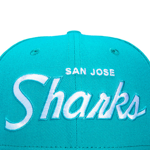 New Era 59Fifty San Jose Sharks NHL Logo Patch Script Hat Teal