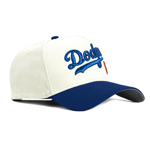 New Era 9Forty A-Frame Los Angeles Dodgers Script 8 Snapback Hat - White, Royal New Era