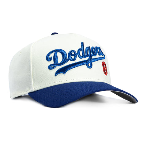 New Era 9Forty A-Frame Los Angeles Dodgers Script 8 Snapback Hat - White, Royal New Era
