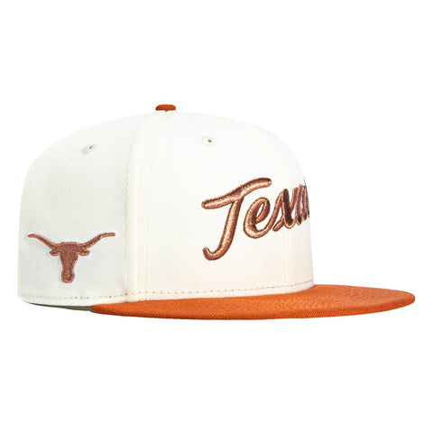 New Era 59Fifty Texas Longhorns Logo Patch Script Hat - White, Burnt Orange New Era