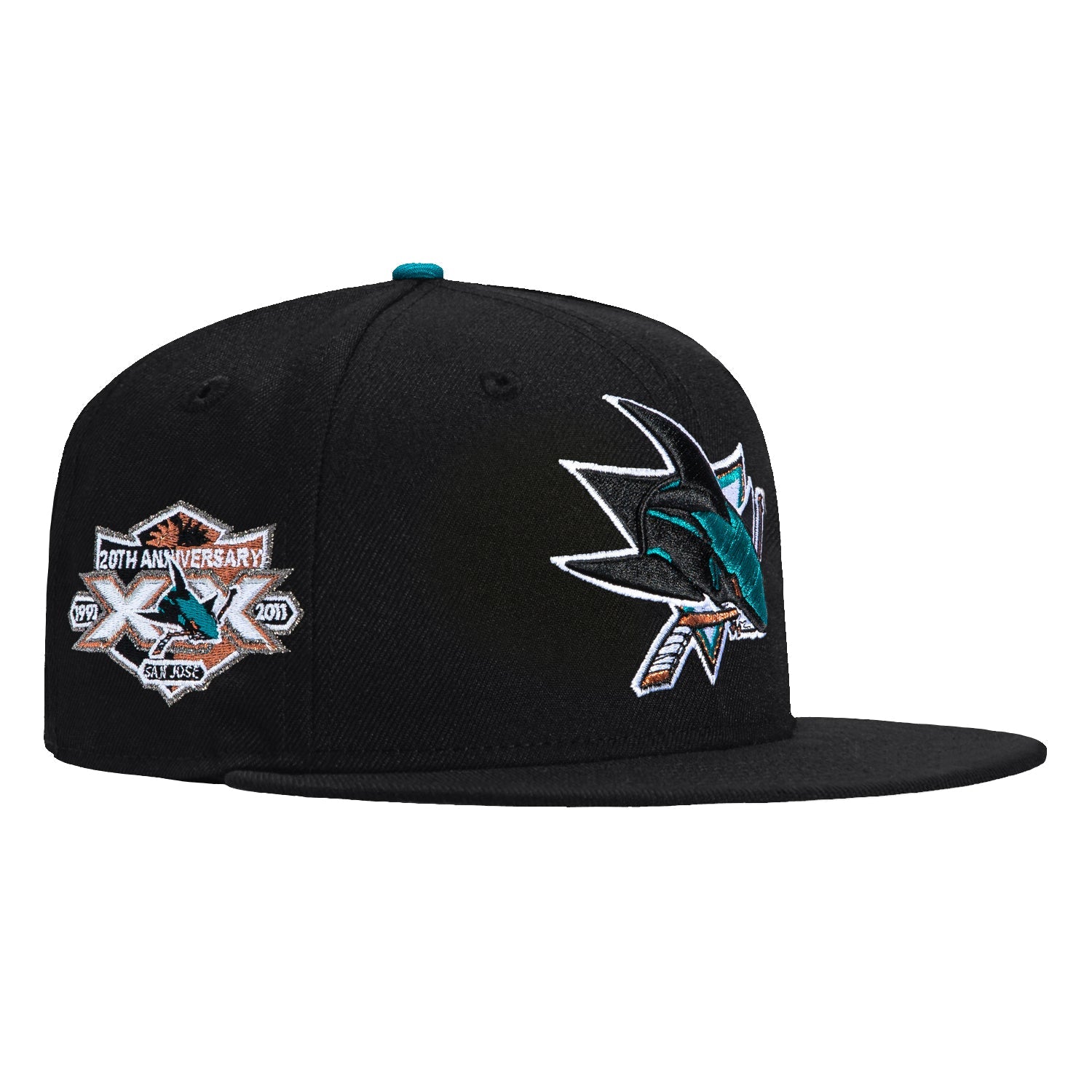 New Era 59Fifty San Jose Sharks 20th Anniversary Patch Hat - Black