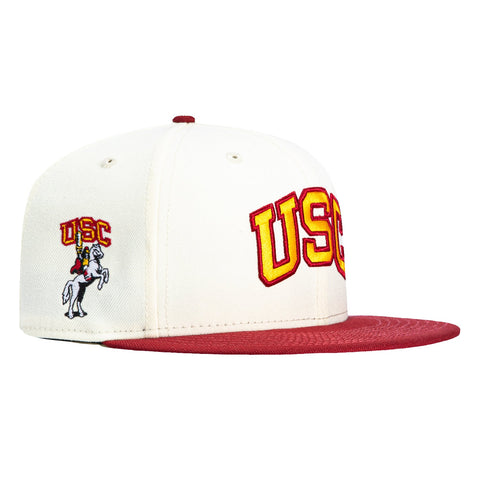 New Era 59Fifty USC Trojans Mascot Logo Patch Hat - White, Cardinal New Era