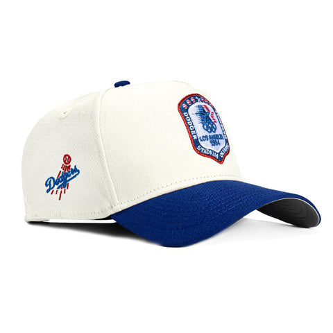 New Era 9Forty A-Frame Los Angeles Dodgers Logo Patch 1984 Olympic Stadium Snapback Hat - White, Royal New Era