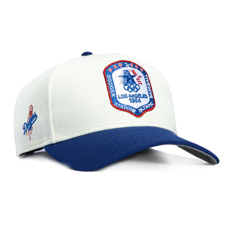 New Era 9Forty A-Frame Los Angeles Dodgers Logo Patch 1984 Olympic Stadium Snapback Hat - White, Royal New Era